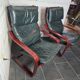 Pair of Scandinavian armchairs in leather and curved wood