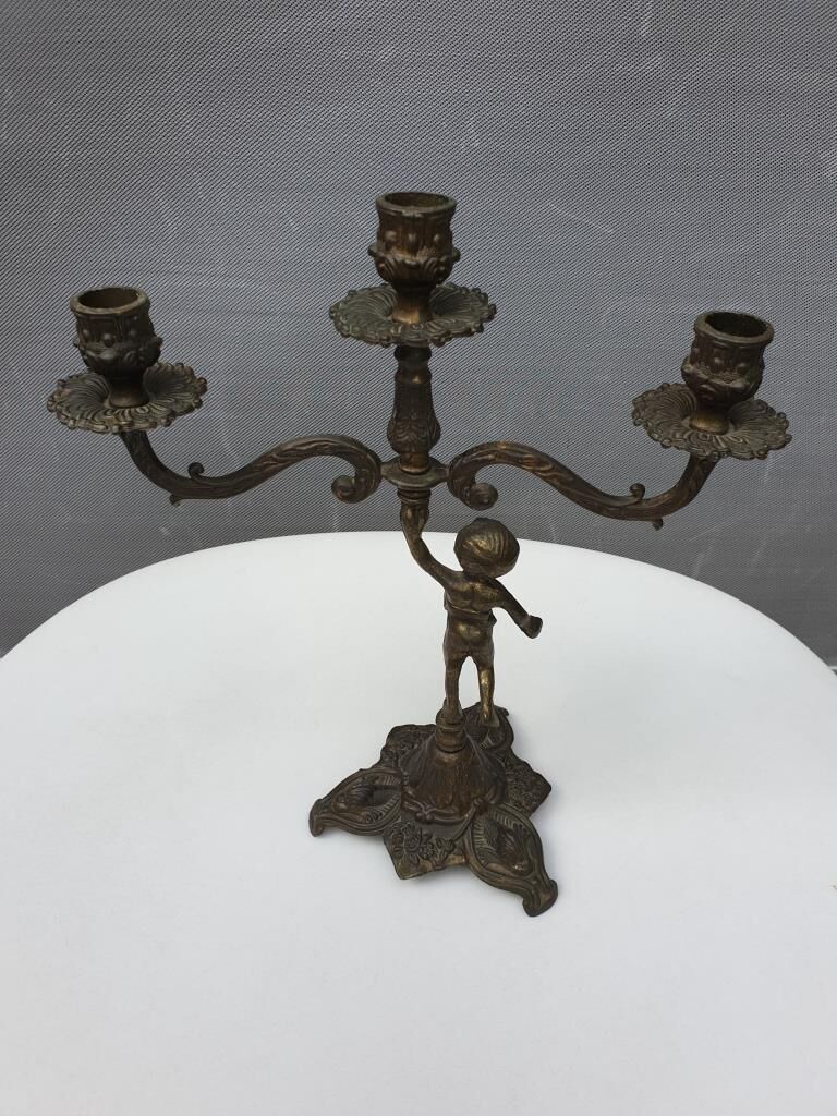 "Il mio bel foco" pair of candlesticks XIXth cherubs 3 torchieres