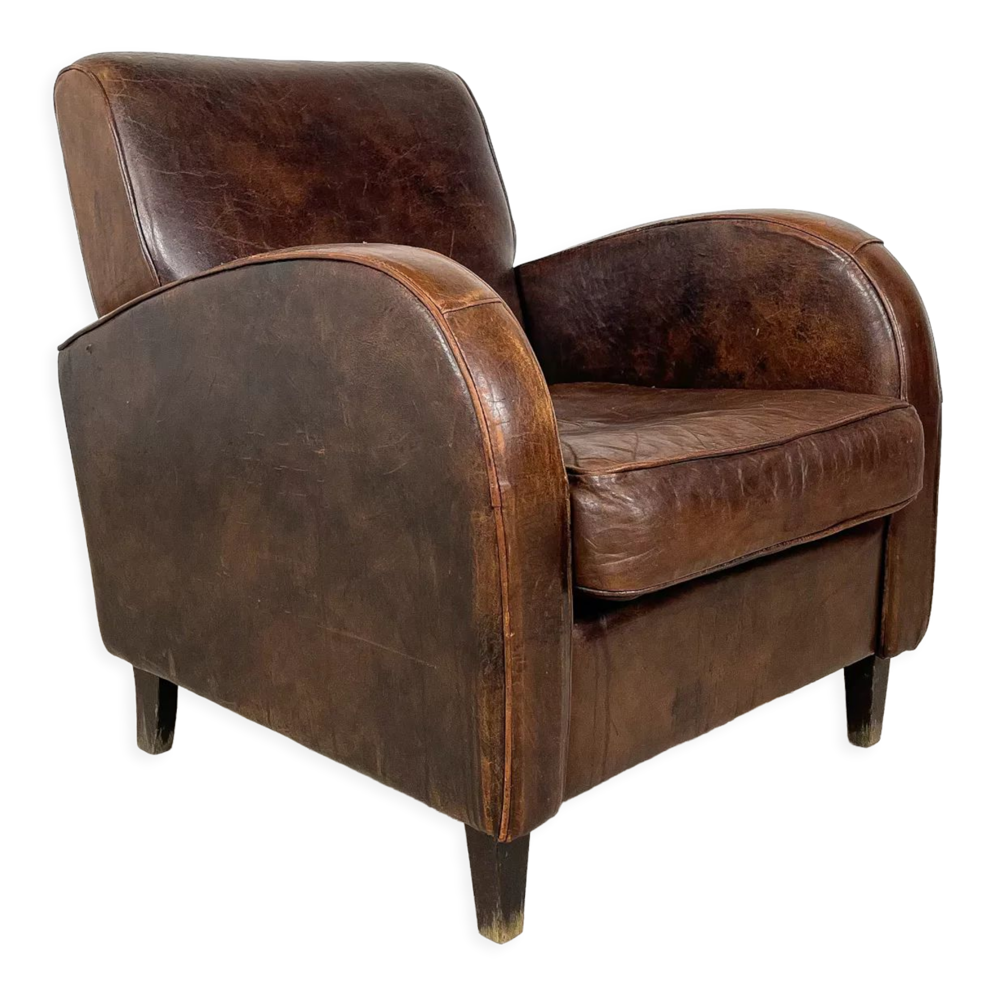 Vintage Sheep leather wagon wheel clubchair Holten