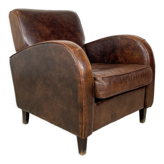 Vintage Sheep leather wagon wheel clubchair Holten