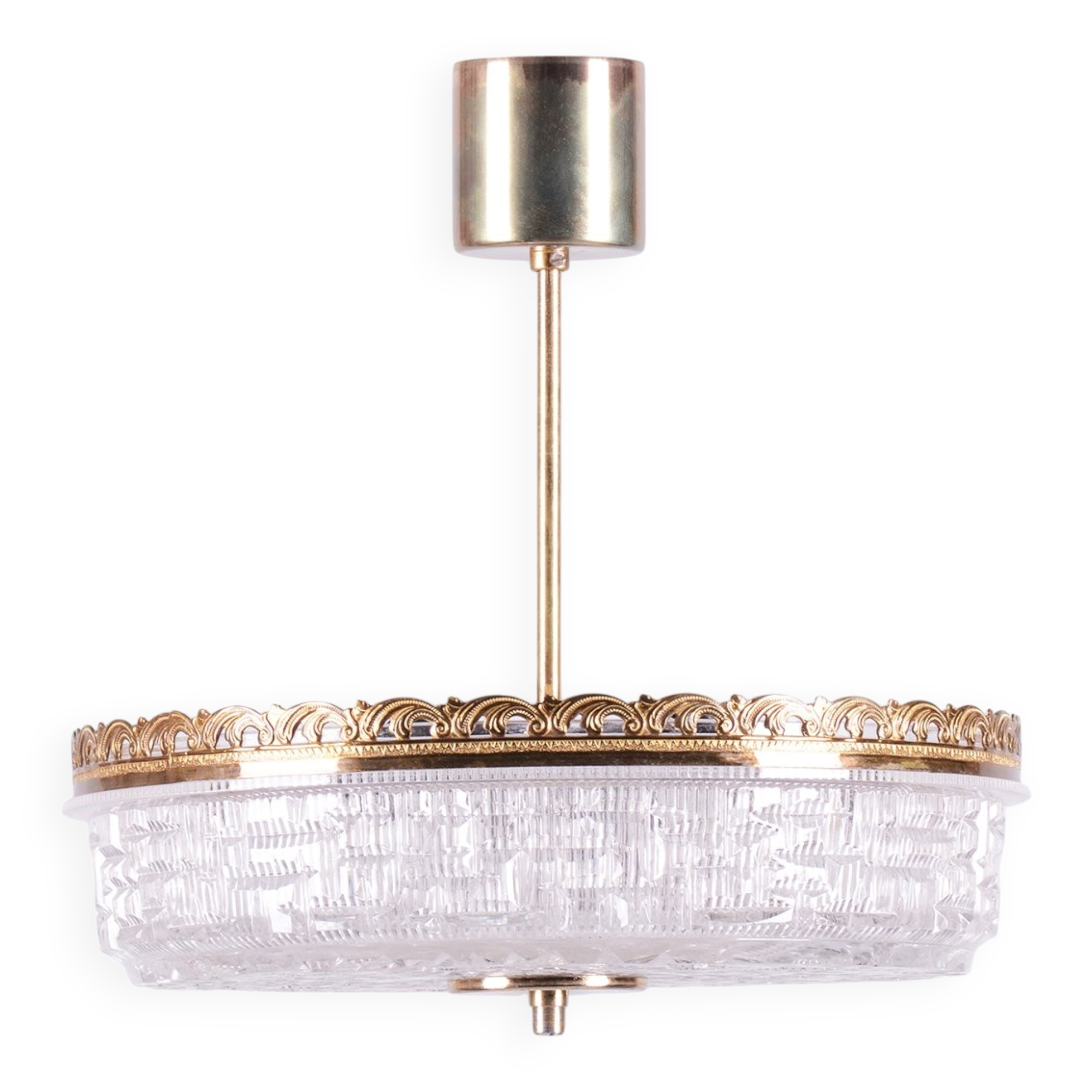 Mid-Century Chandelier in Glass and Brass attributed to Kamenický Šenov, Czech, 1960s
