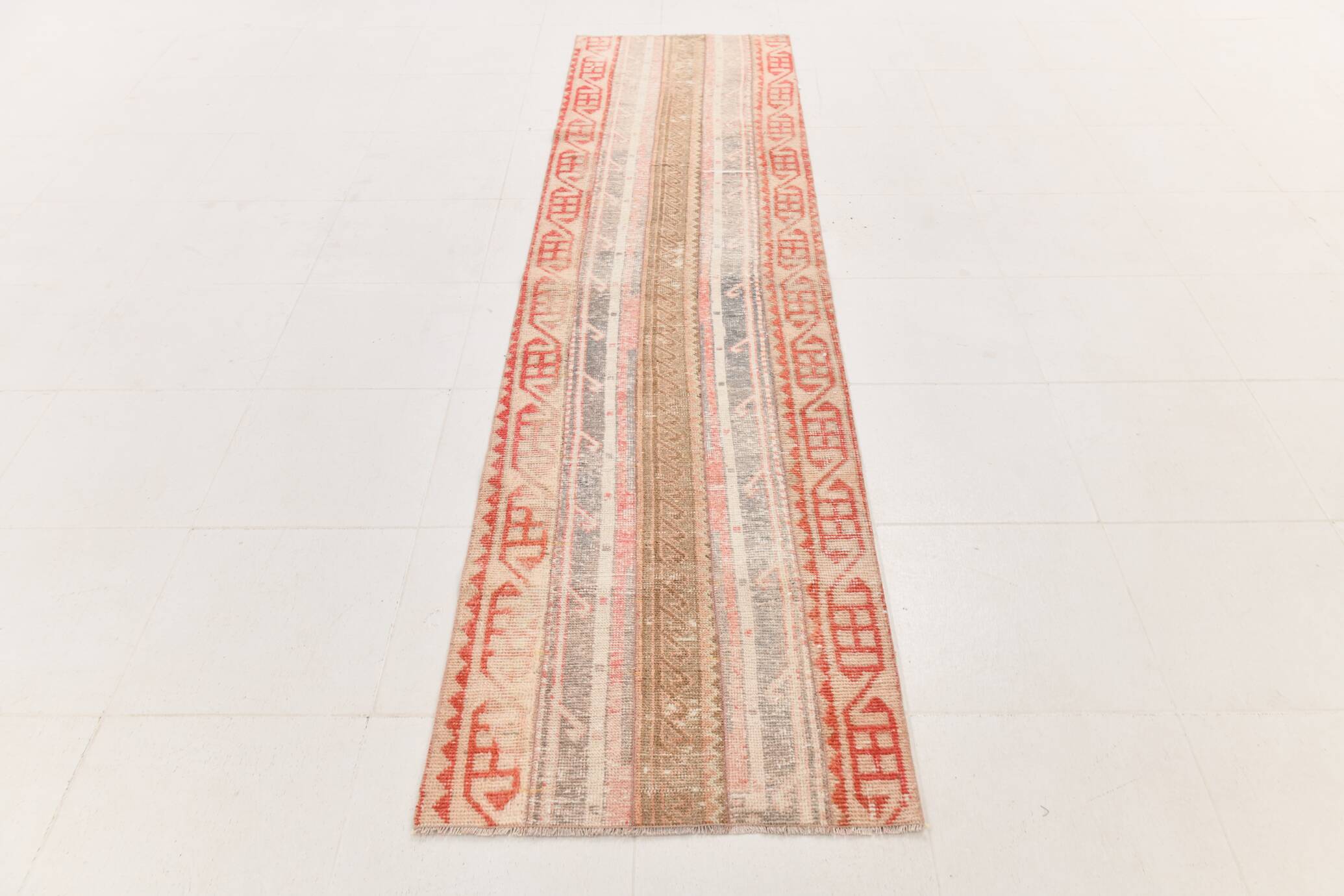 Tapis pour couloir rouge et beige, tapis vintage coureur, 70x289 cm