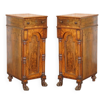 Paire de Grands Cabinets Latéraux William IV 1830 en Bois Massif Flammé avec Tiroirs