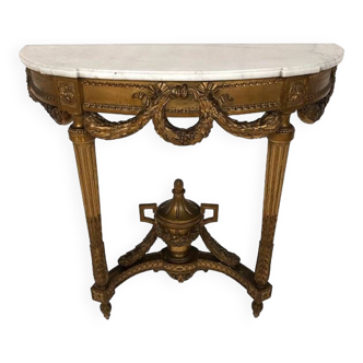 Louis XVI style gilded wood and white marble console, 19th century