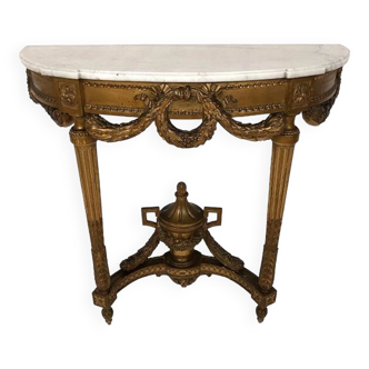 Console bois doré et marbre blanc de style Louis XVI, XIXe