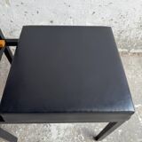 Mid-Century Teak and Black Metal Side Table with Wooden Slat Magazine Rack and Vinyl Seat