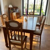 6 chaises en chêne et cuir blanc cassé