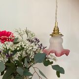 Vintage tulip ride in pink and white frosted glass