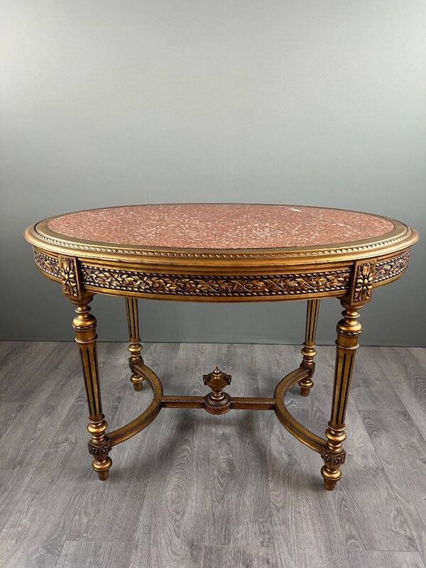 Table ovale de style Louis XVI à plateau en marbre, XIXe siècle