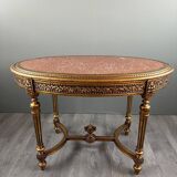 Louis XVI style oval table with marble top, 19th century