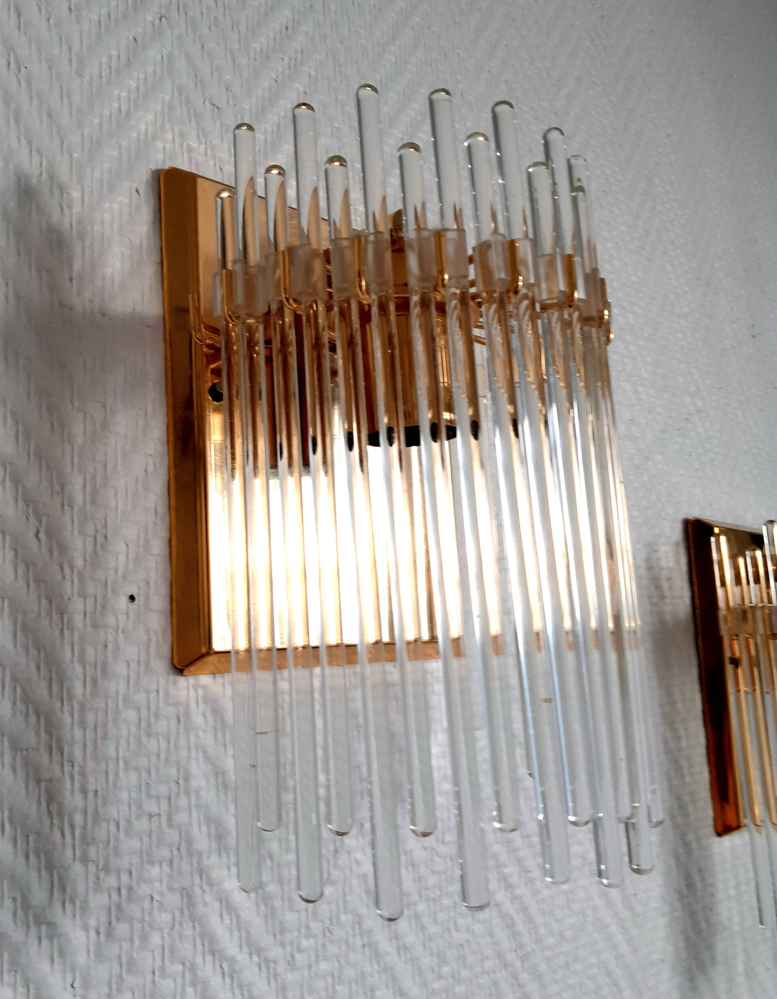 Pair of brass wall lights with waterfall tassels, Italy 1970