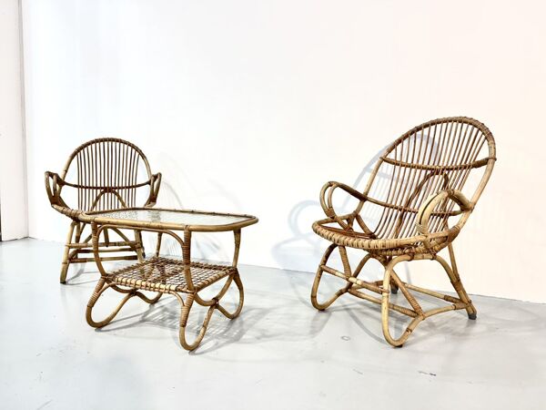 Ensemble de jardin en bambou vintage par Dirk van Sliedrecht pour Rohé Noordwolde, années 70.