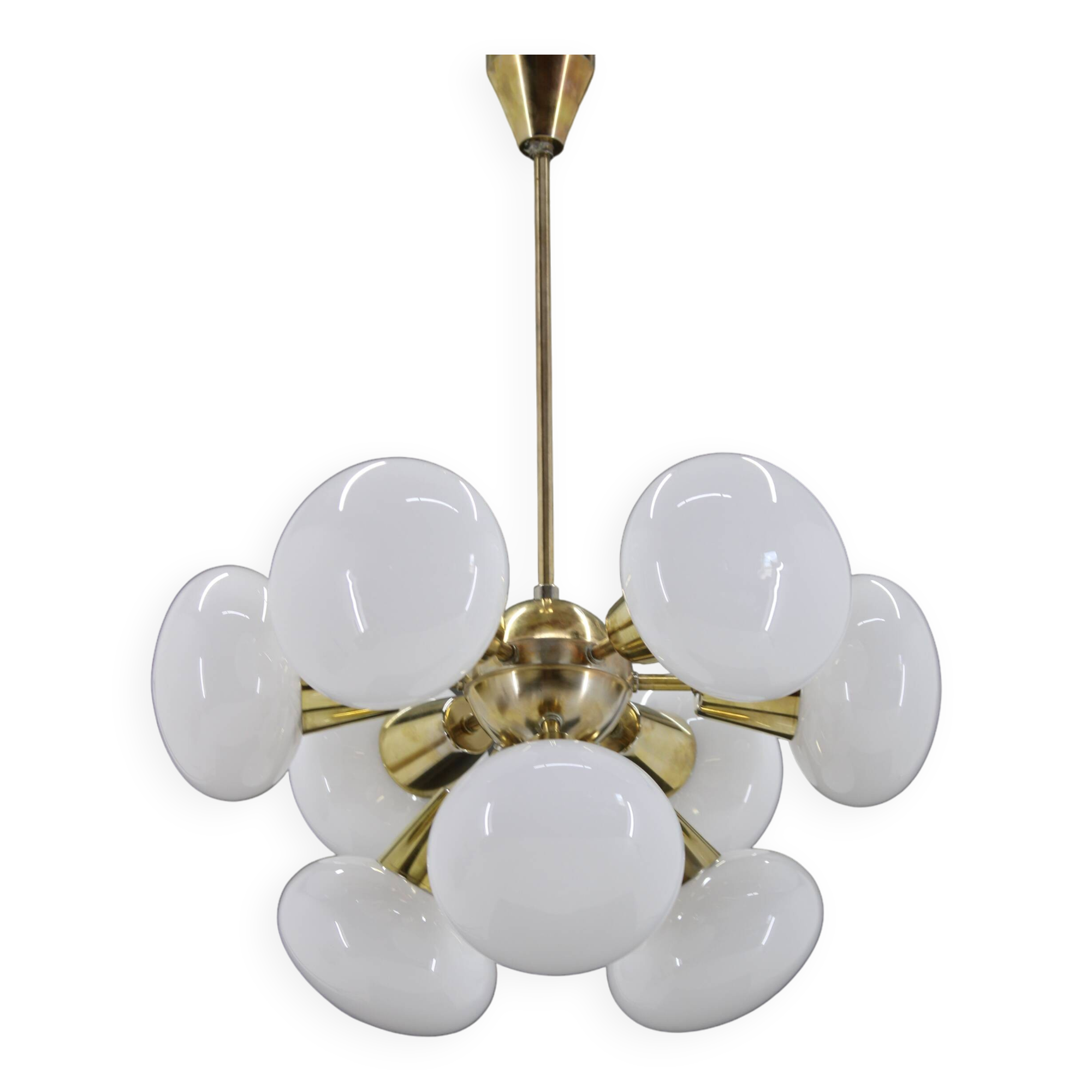 1970s Brass 9-Flamming Chandelier by Sputnik , Czechoslovakia