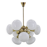 1970s Brass 9-Flamming Chandelier by Sputnik , Czechoslovakia