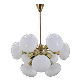 1970s Brass 9-Flamming Chandelier by Sputnik , Czechoslovakia
