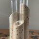 Vase soliflore vintage en travertin et verre