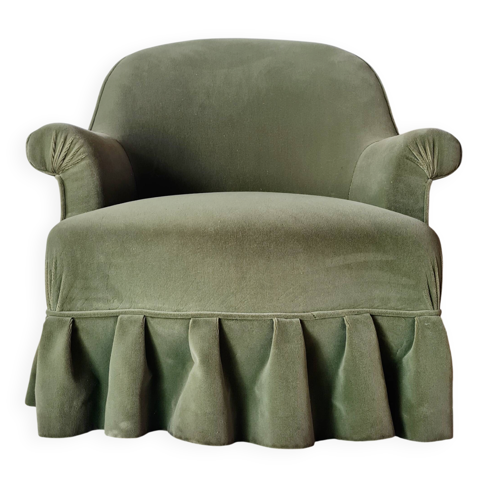 Antique crapaud armchair - green velvet