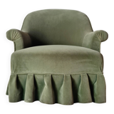 Antique crapaud armchair - green velvet