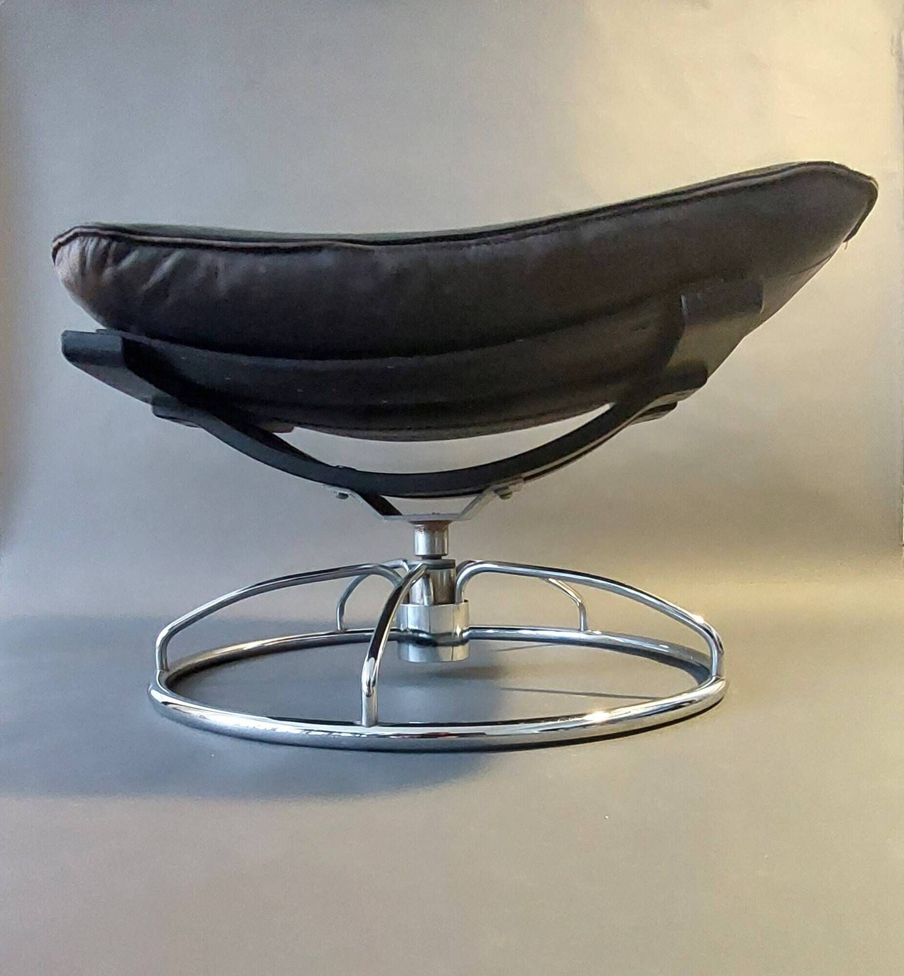 Vintage black leather ottoman by Ake Fribytter for Nelo Möbel, Sweden 1970s.