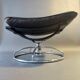 Vintage black leather ottoman by Ake Fribytter for Nelo Möbel, Sweden 1970s.