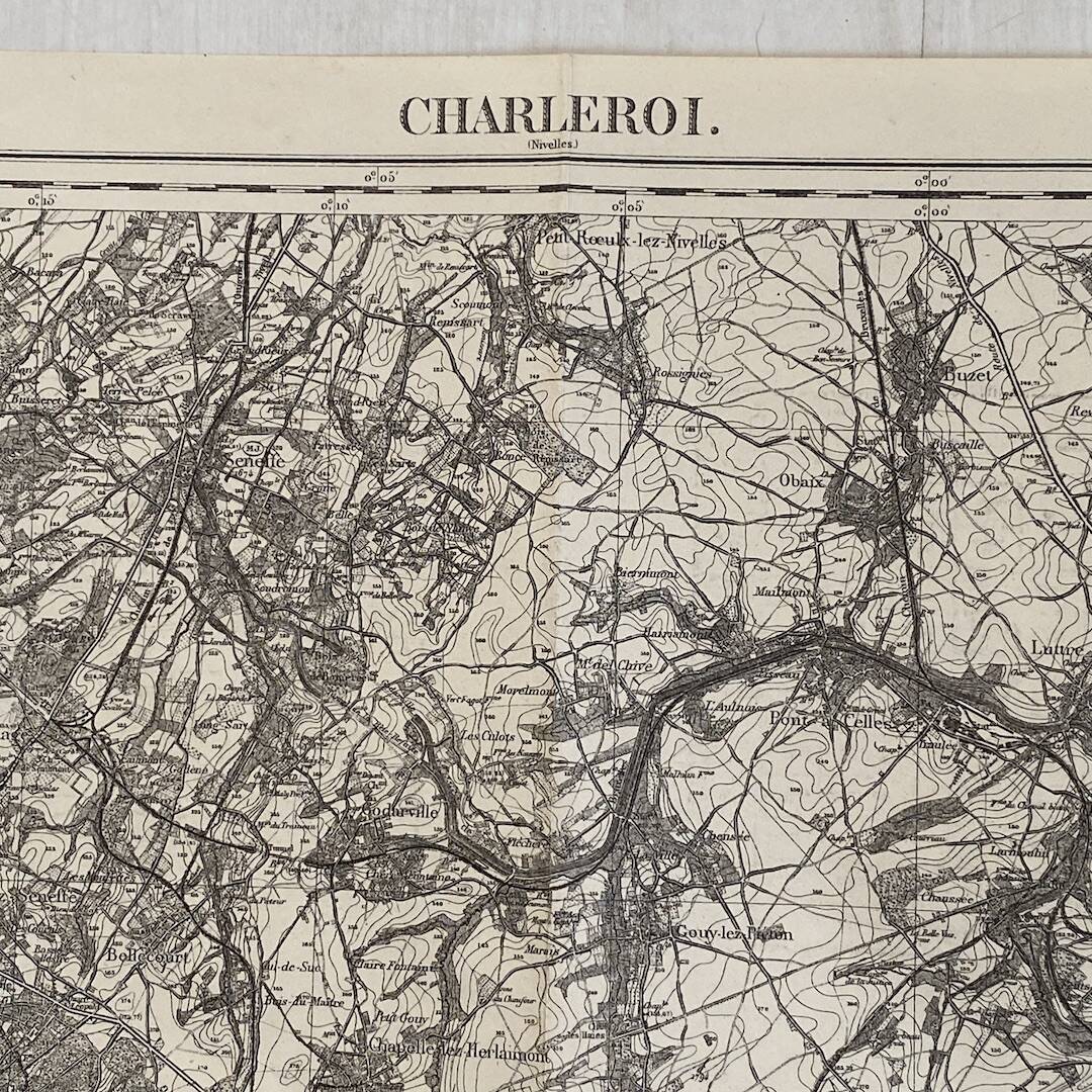 Vintage map of Charleroi surroundings 1914