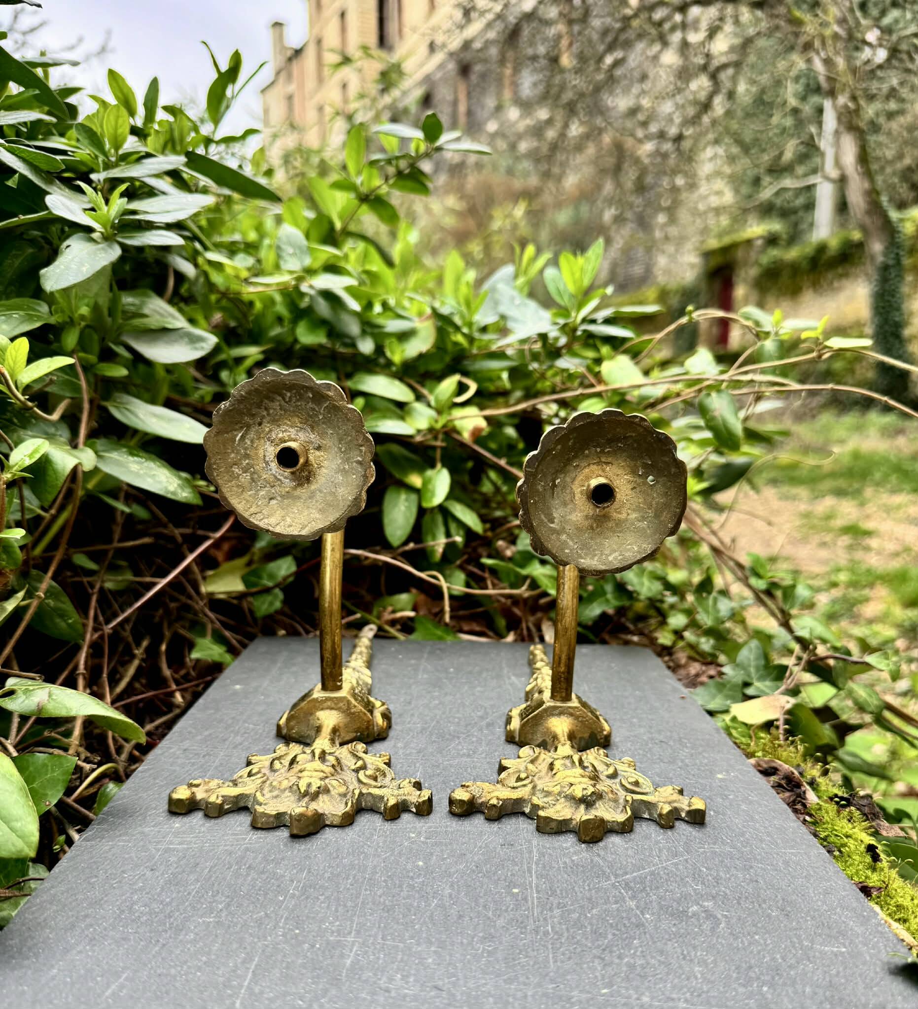 2 wall sconces in solid brass "Medusa" 1950s