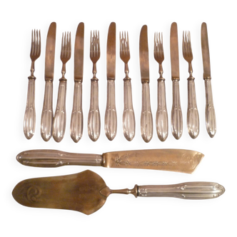 Pastry set 6 forks/6 knives/2 scoopers silver 800th covered 1900