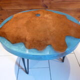 Table basse ovale bois & résine
