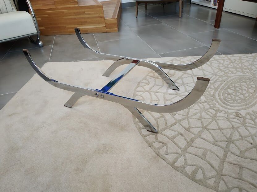Rectangular chrome metal coffee table and 70s smoked glass