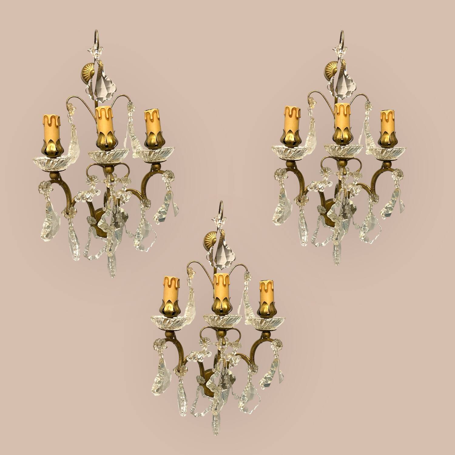 Large Crystal Sconces Set of 3