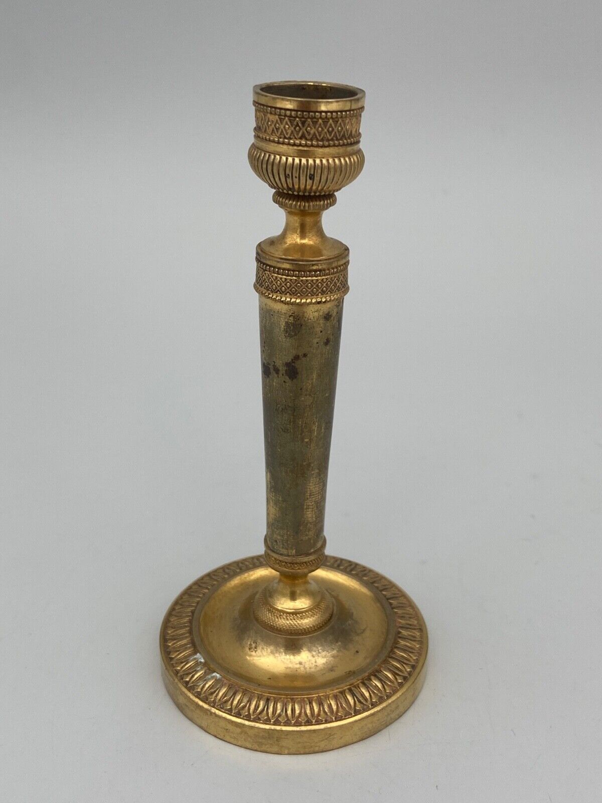 Pair of miniature candle holders in bronze dore restoration period nineteenth