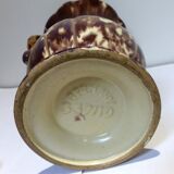 Vintage antique ceramic vase marbled brown white