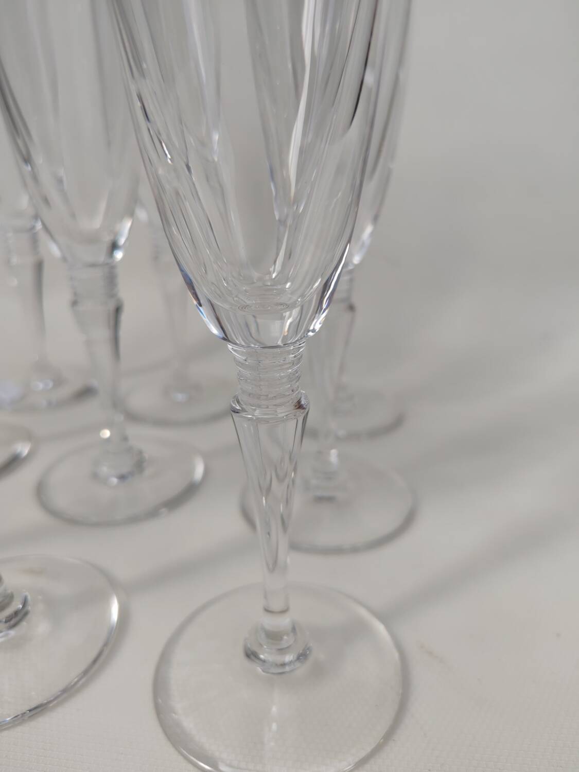 9 crystal champagne flutes from Saint Louis, Grand Lieu model.
