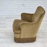 1970s, Danish lounge chair, light green furniture velour, beech wood.