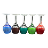 Set of 5 glasses with twisted foot blown glass multicolored Murano