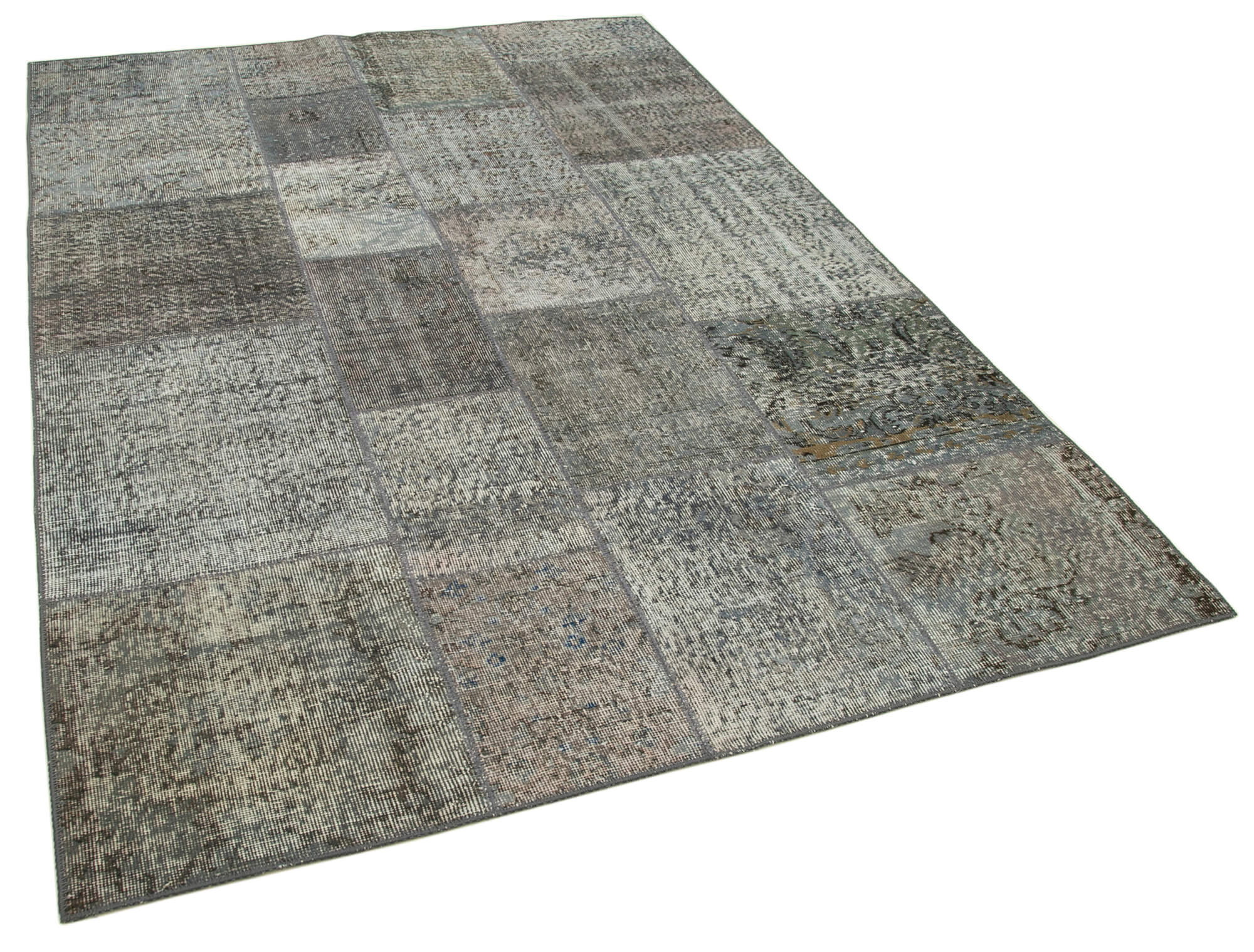 Handwoven Oriental Overdyed 170 cm x 240 cm Grey Patchwork Carpet