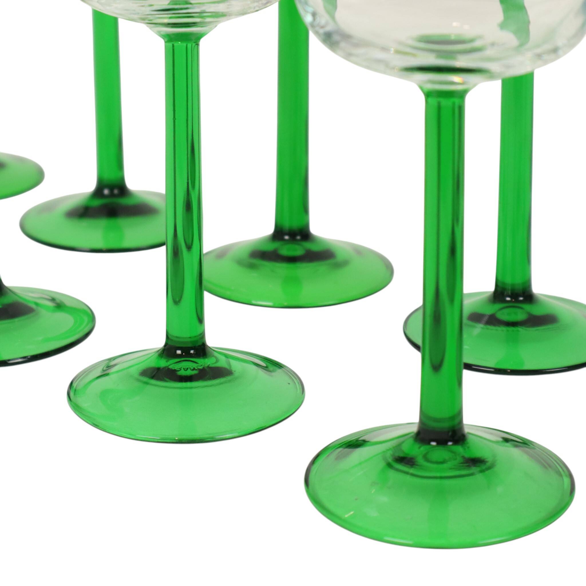 Set of 12 Vintage Luminarc Alsace Wine Glasses Thick Green Stems