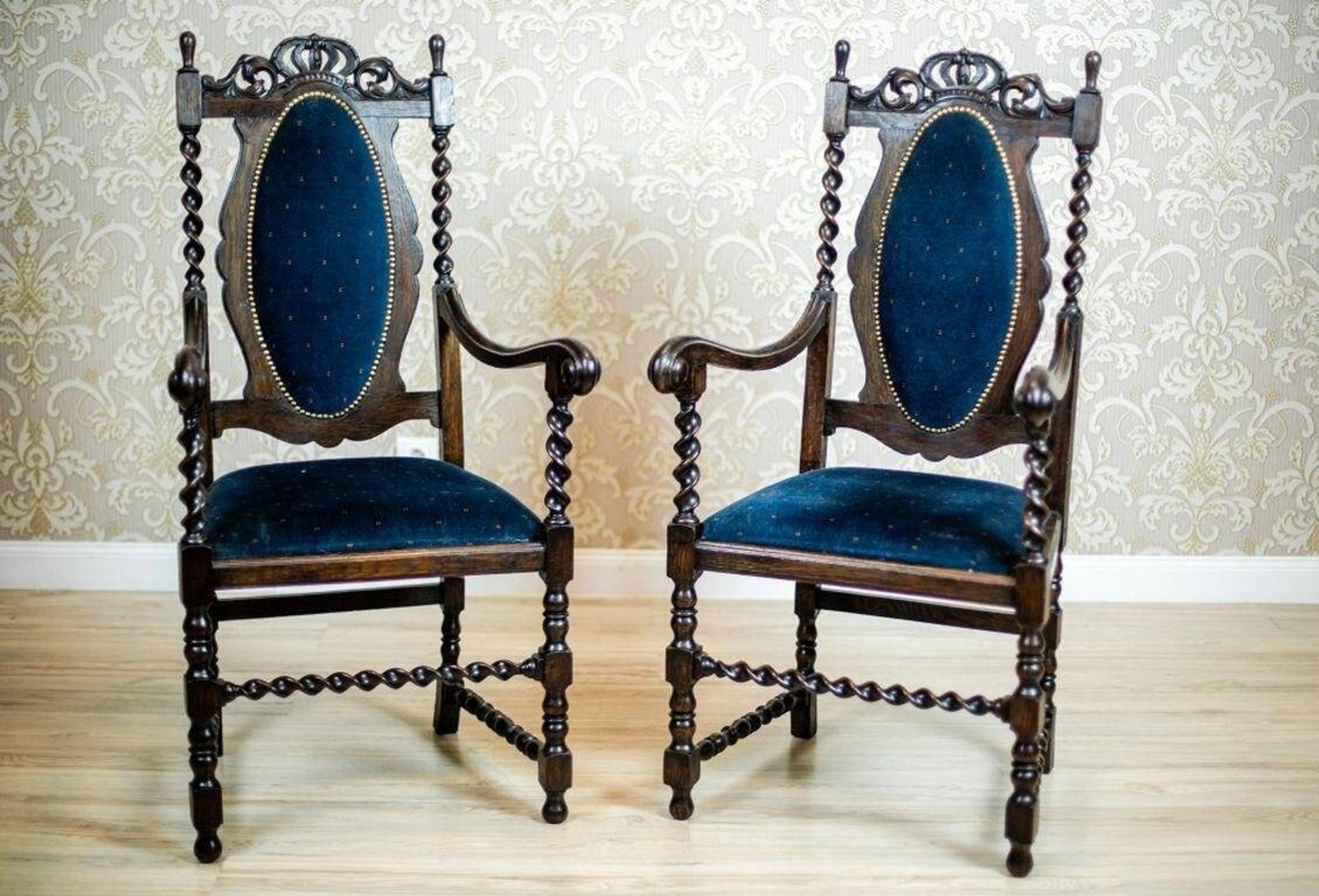 Antique Eclectic Carved Armchairs, 1890s