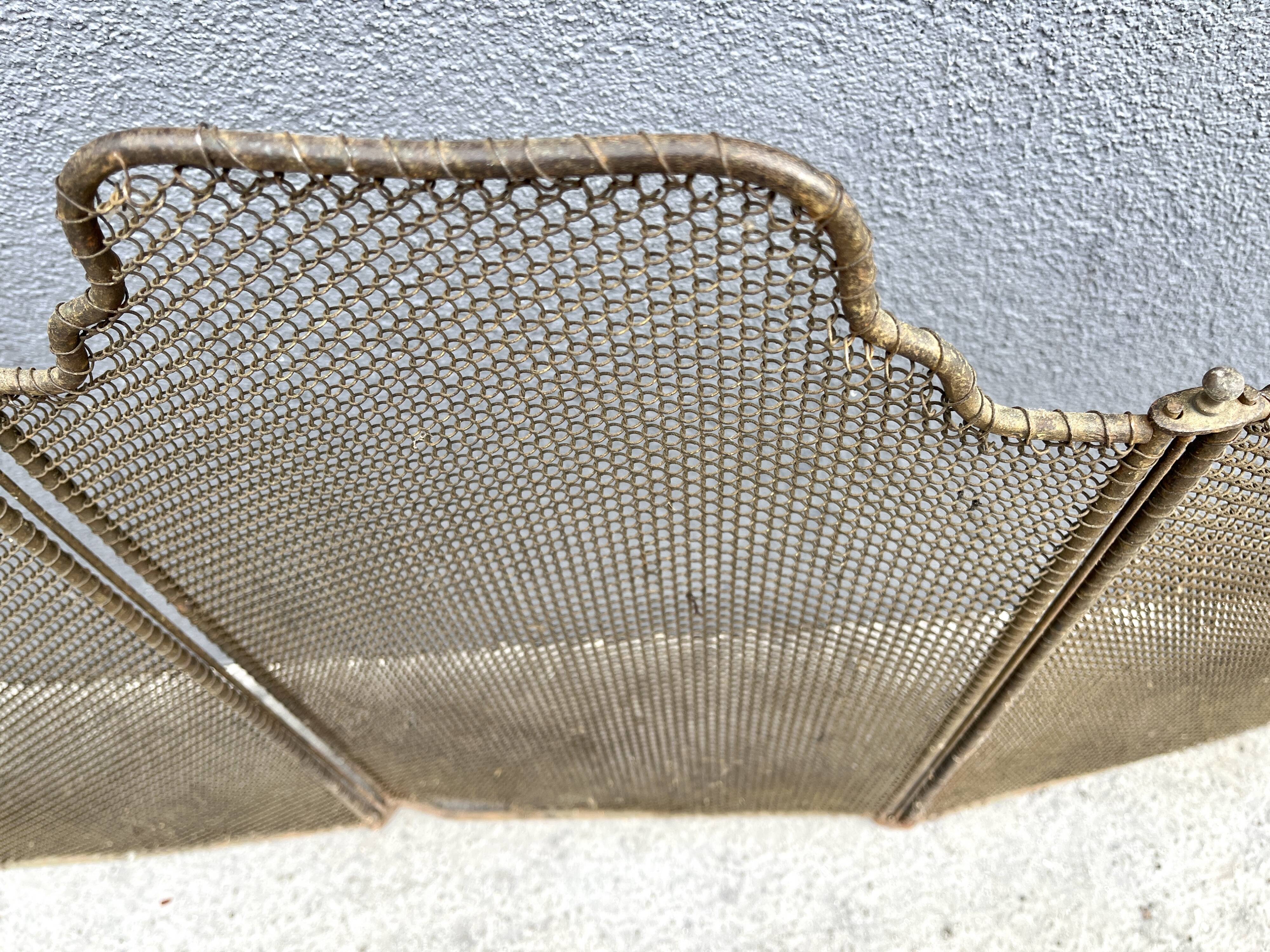 Antique 19th century fireplace screen, 5-panel spark arrester