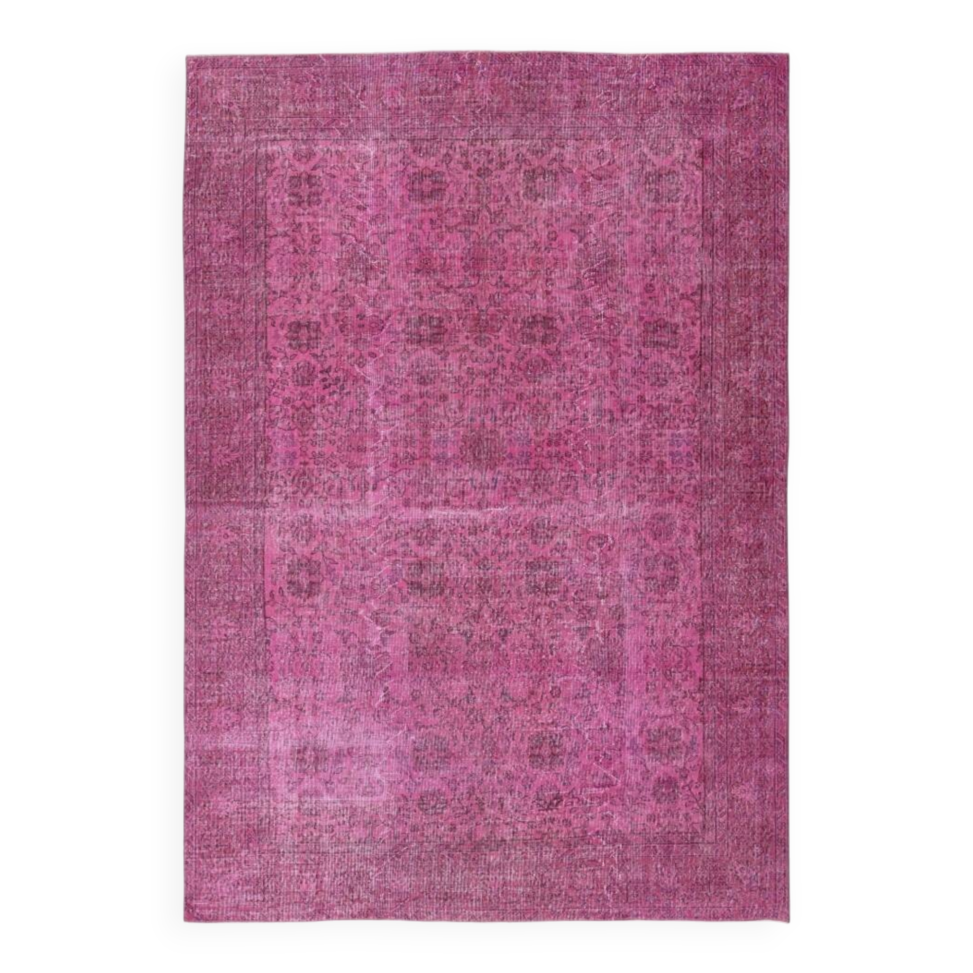 Vintage Handmade Turkish Wool Area Rug Redyed in Pink for Modern Interiors