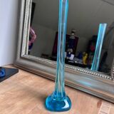 Vase soliflore vintage bleu turquoise - verre soufflé - design années