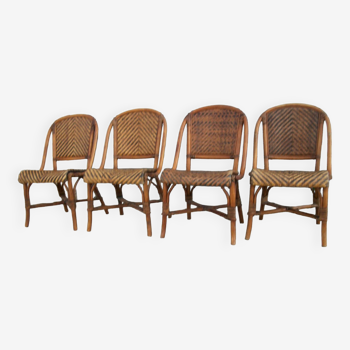 Série de 4 chaises bistrot en rotin