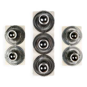 Series of 3 spring wall lights by Philippe Rogier for Oxar, France, 1970s