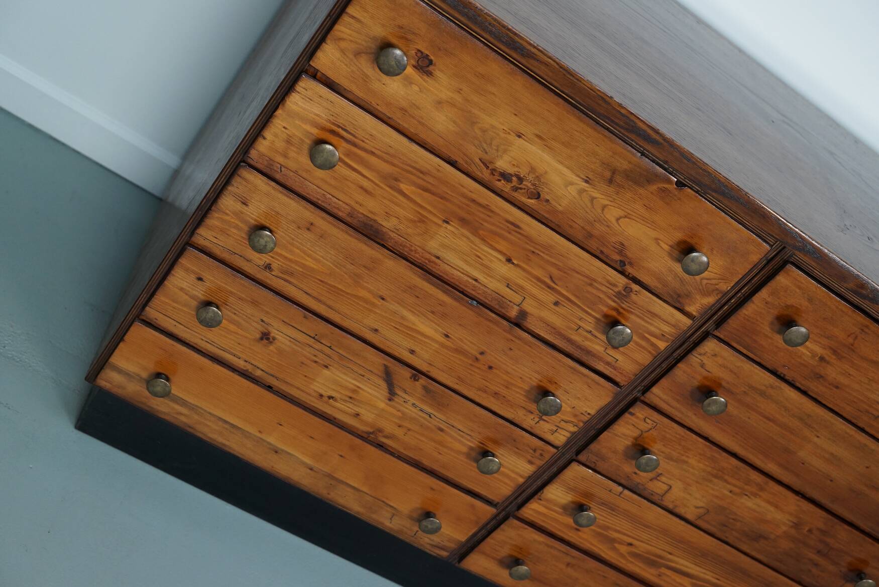 Vintage German pine & oak apothecary cabinet, 1950s