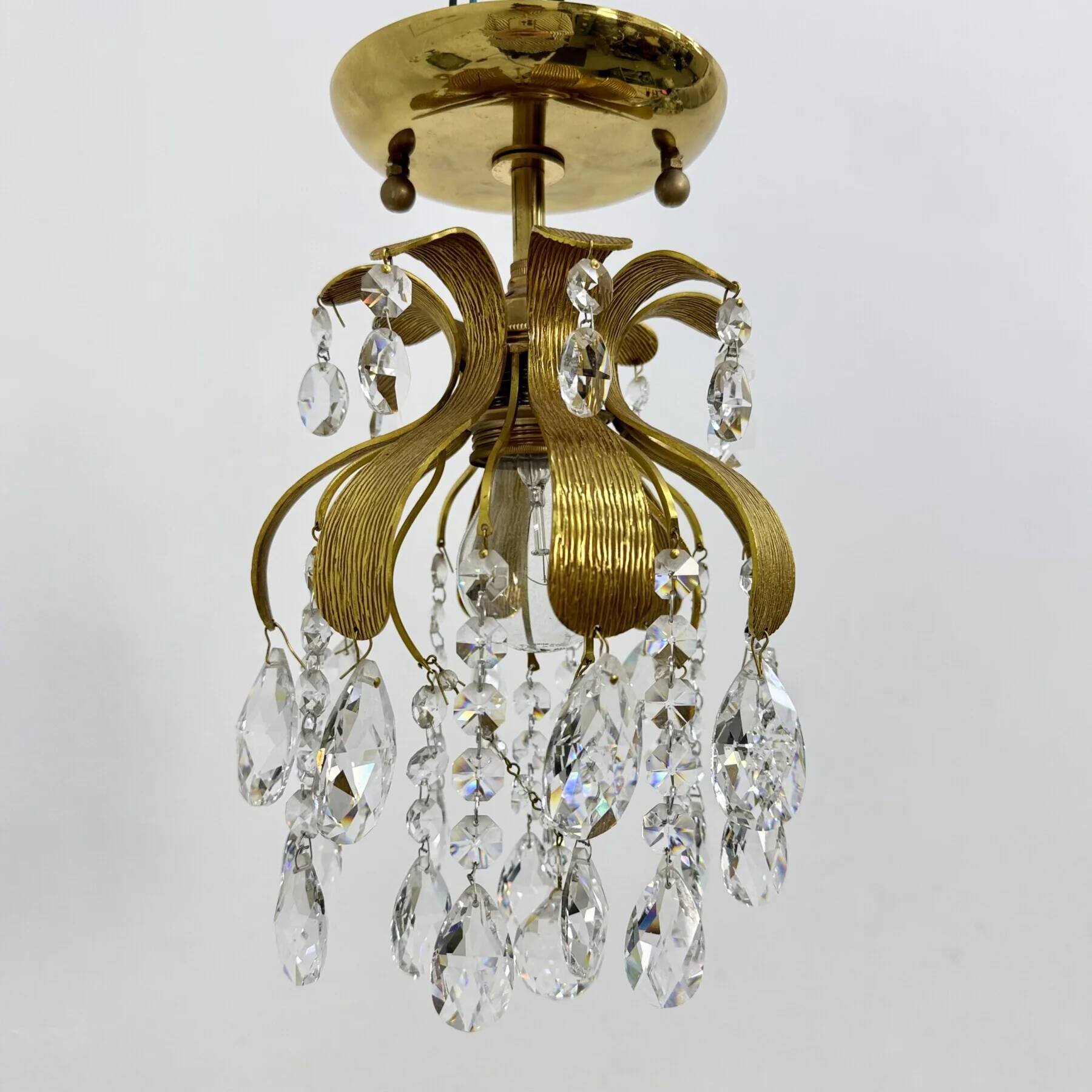 Palwa crystal flush mount by Ernst Palme, brass pineapple, 1960s, Germany