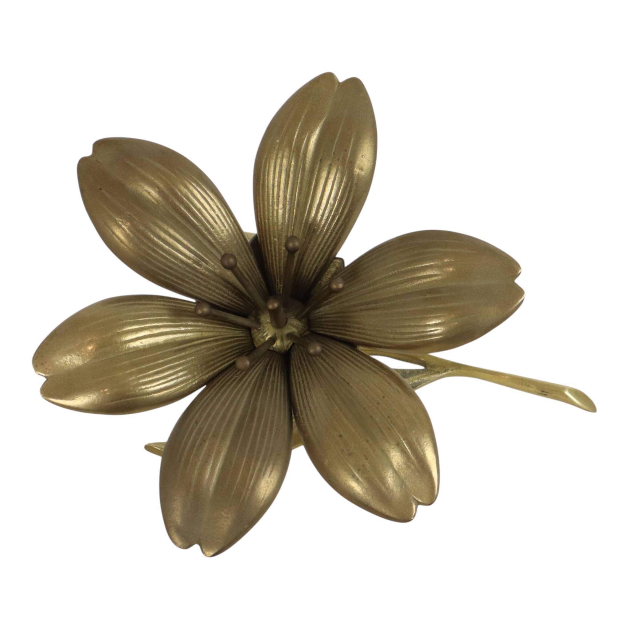 Mid-Century Brass Lily Flower Sculpture Figurine Ashtray