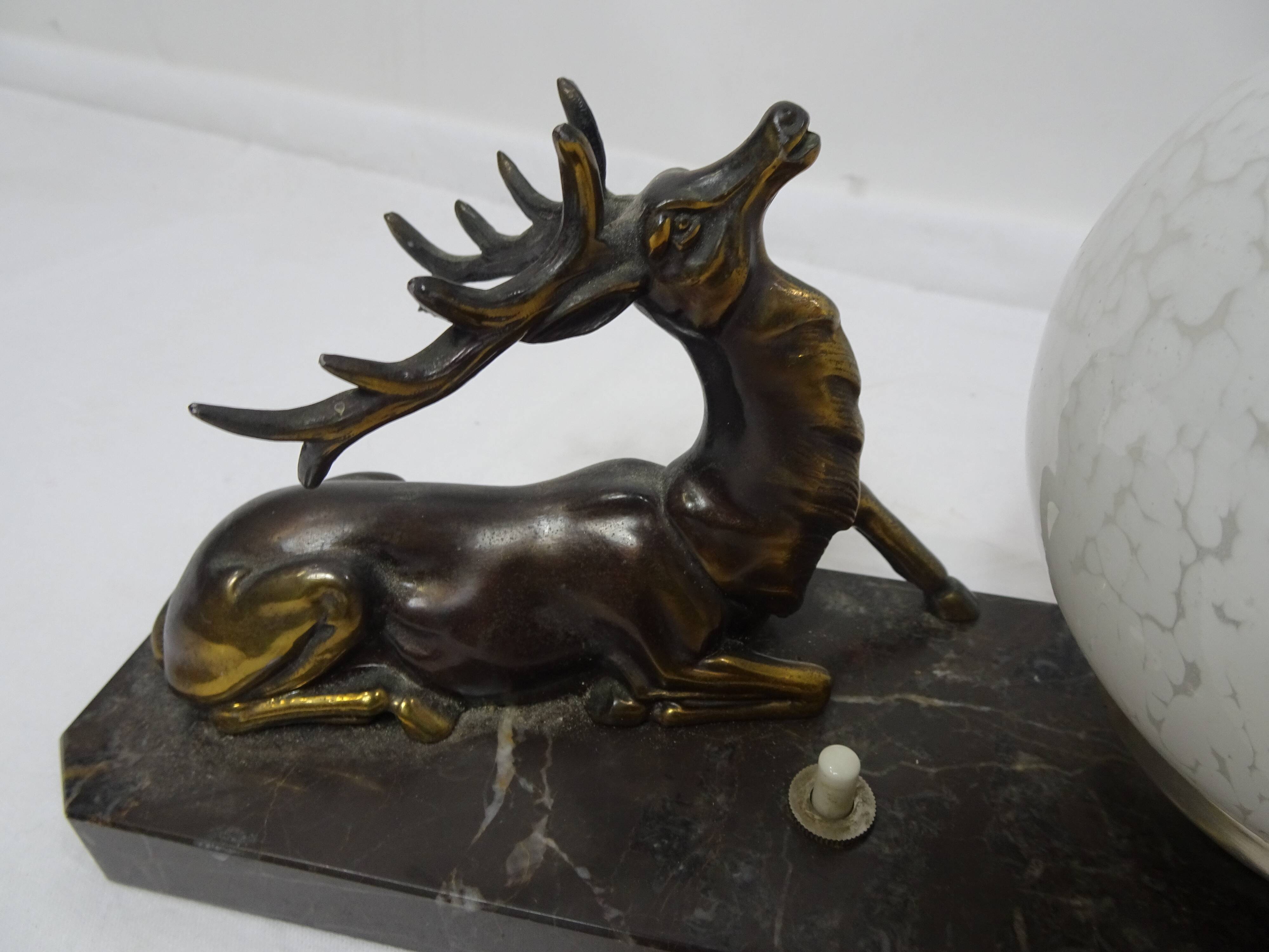 Art deco night light bedside lamp Deer and opaline white ball