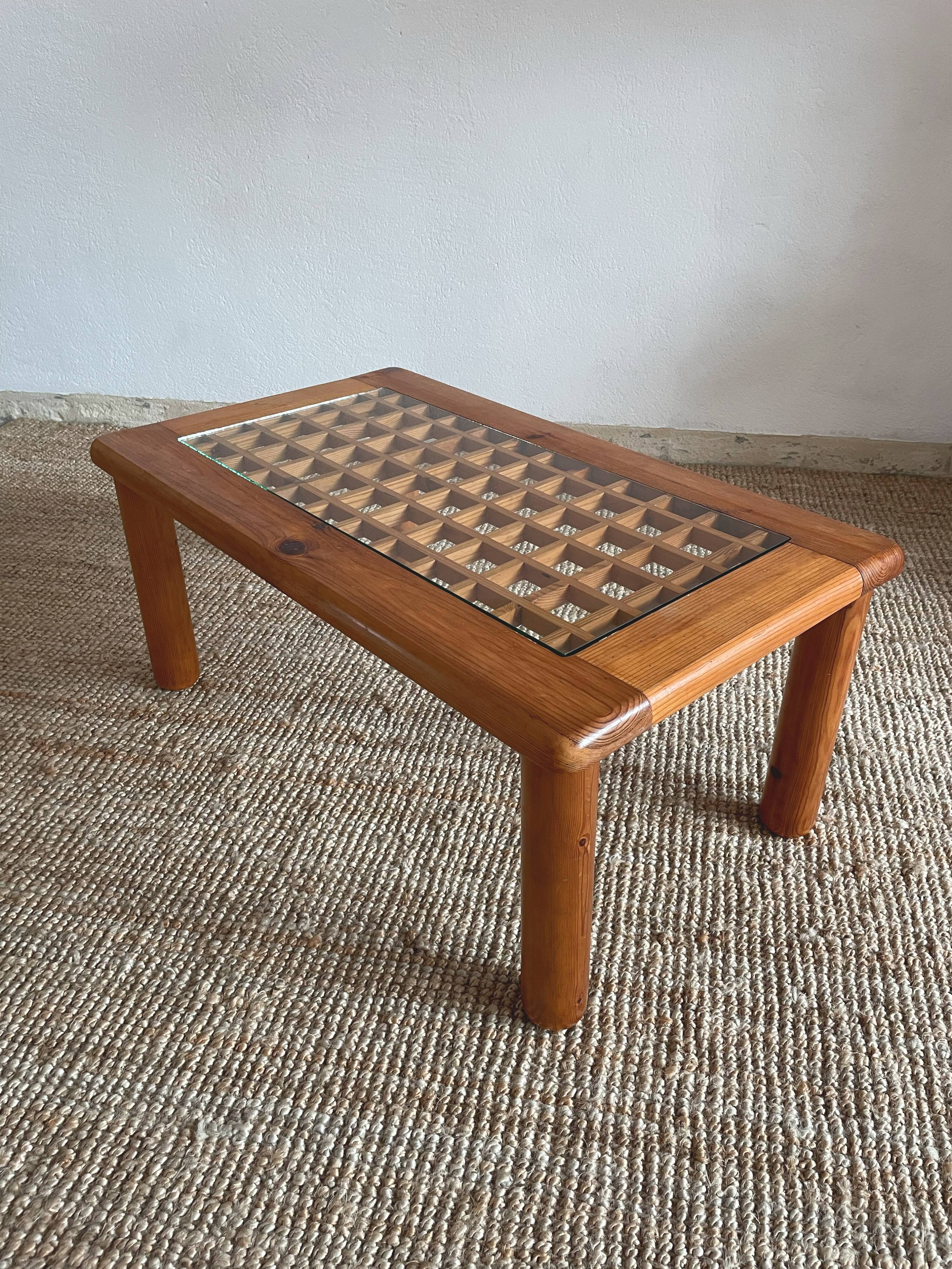 Pine and glass coffee table