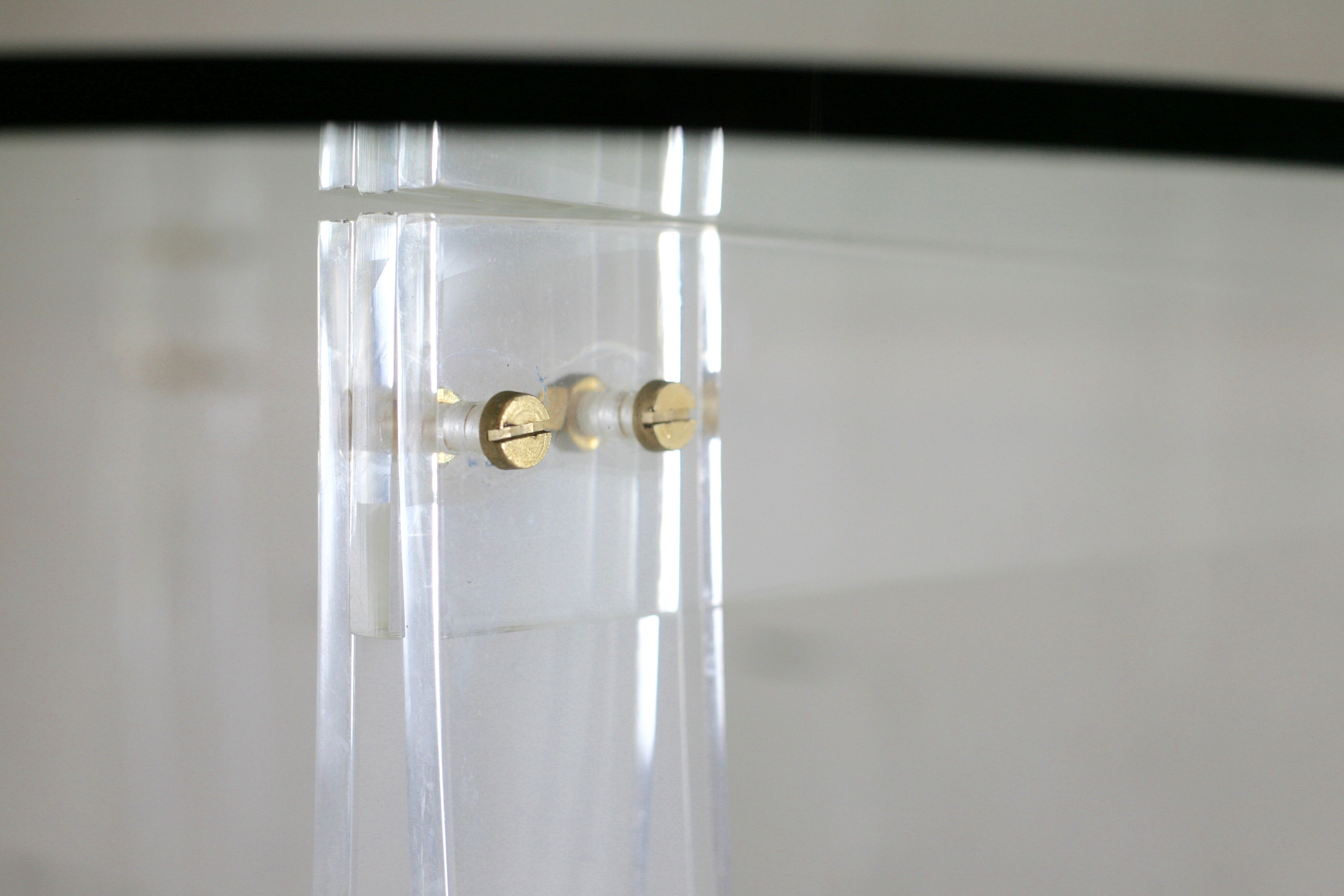 Office Plexiglas trestles, glass tray rounded edges, France, circa 1970