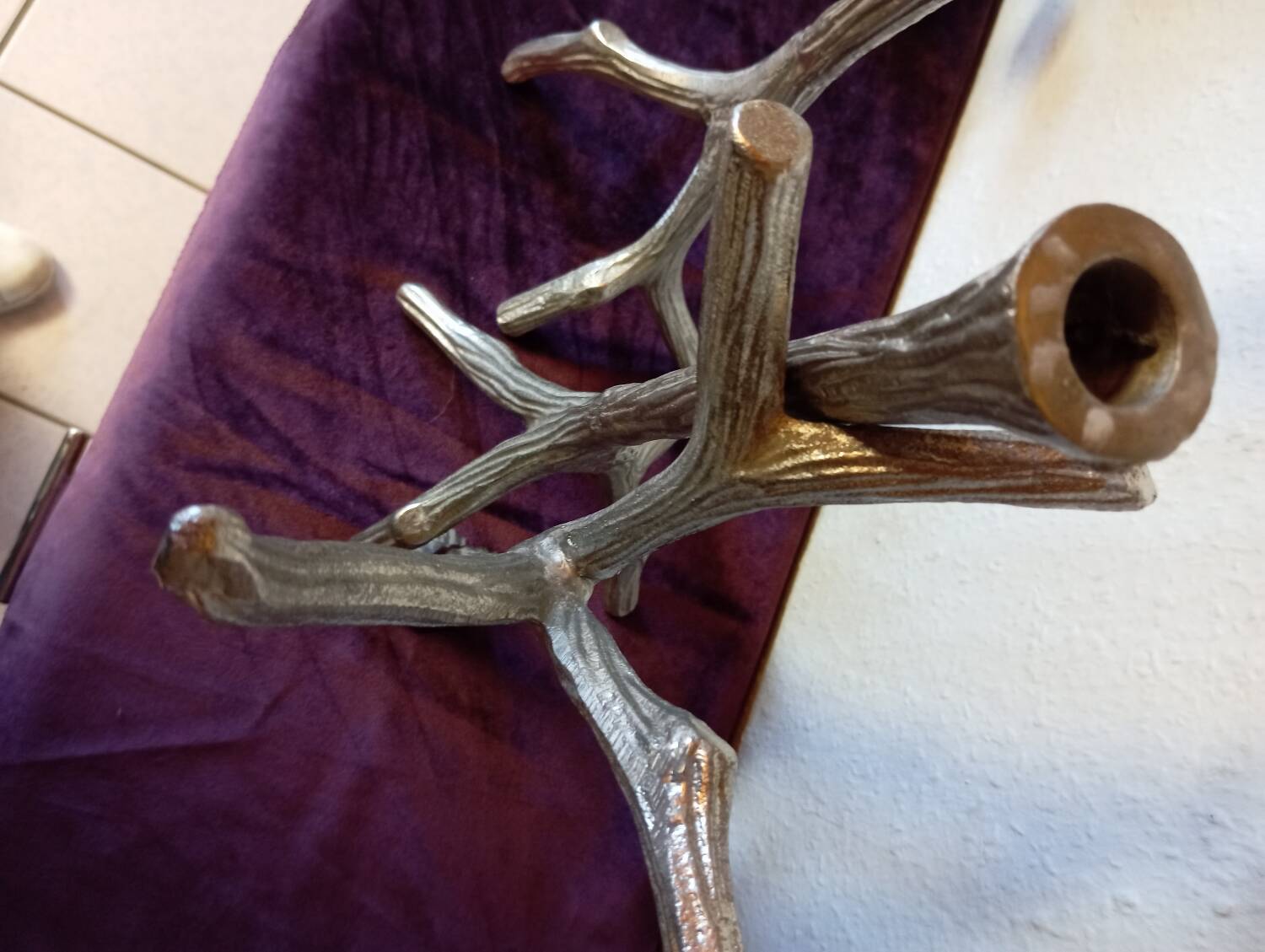 Brutalist "Tree" Candlestick in Cast Aluminum, 1970s